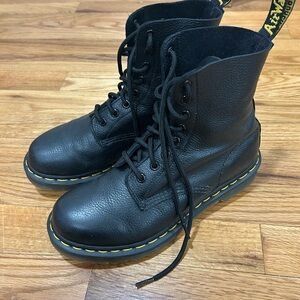 Dr. Martens Black Textured Leather Boots soft leather